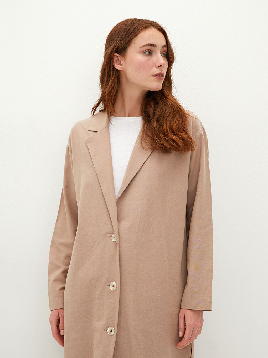 سترة أوفراسايز كم طويل بزرار أمامي مستقيم للنساء-1