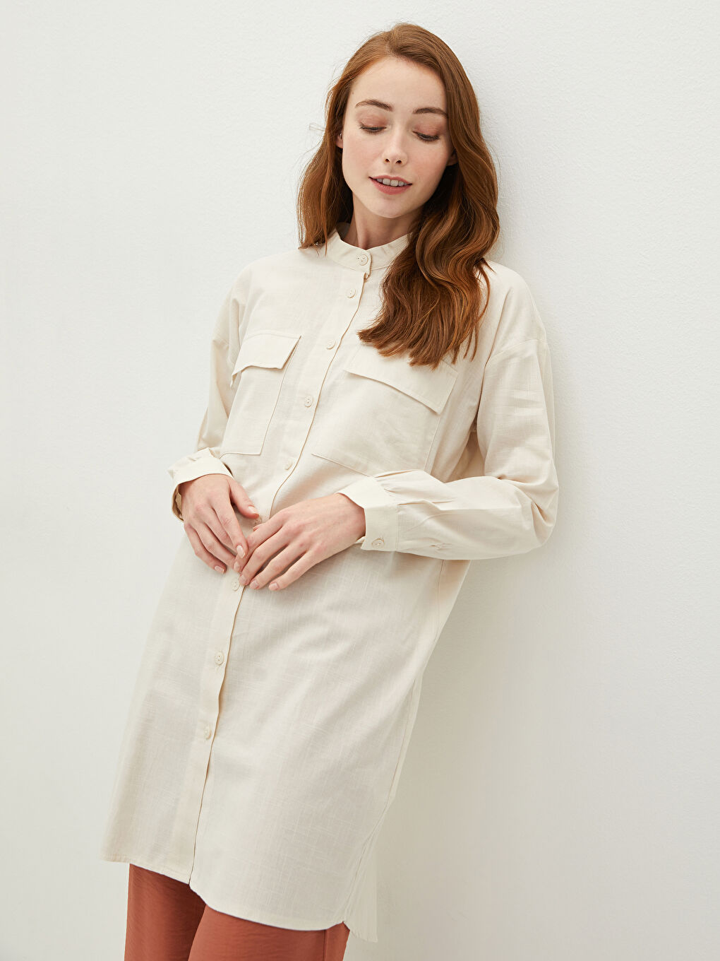 Tunică Supradimensionată pentru Femei cu Guler de Judecător, Detalii Buzunar și Mânecă Lungă-4