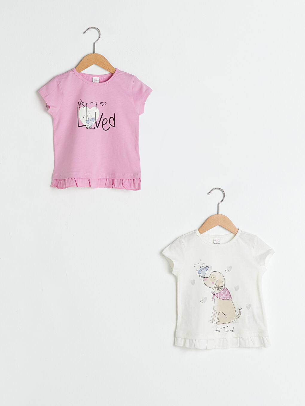 Ekru Bisiklet Yaka Kısa Kol Baskılı Kız Bebek Tişört 2'li