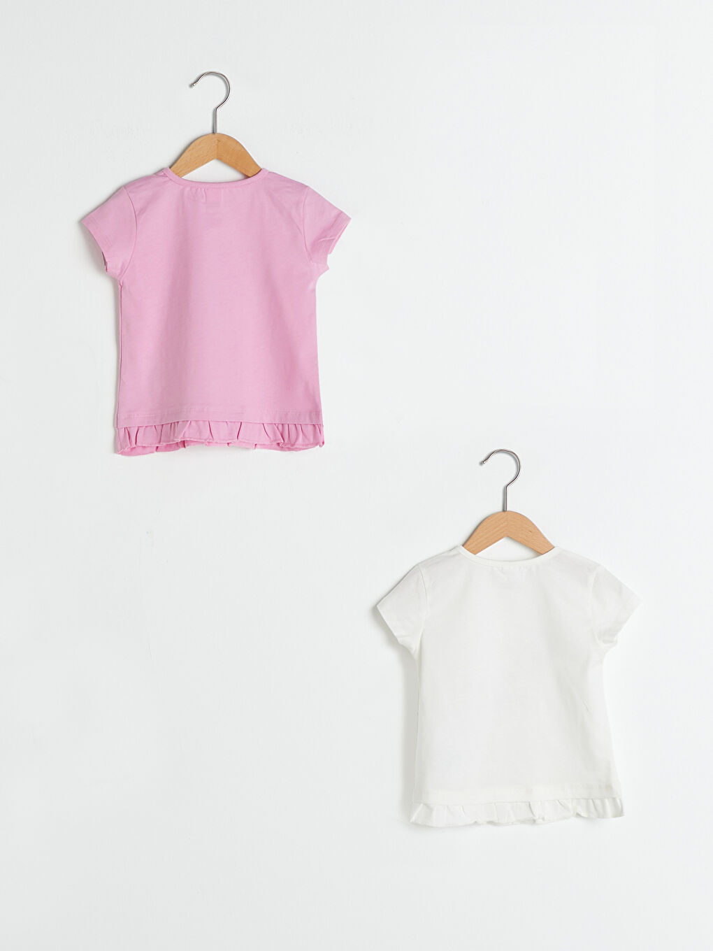 Ekru Bisiklet Yaka Kısa Kol Baskılı Kız Bebek Tişört 2'li-1