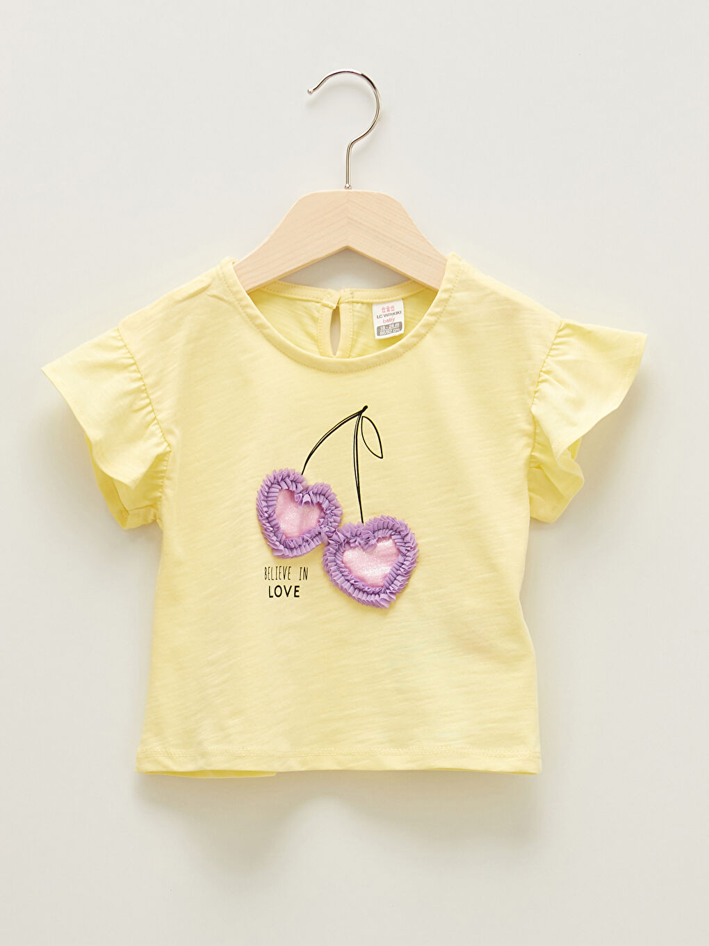 Sarı Bisiklet Yaka Kısa Kollu Baskılı Kız Bebek Tişört ve Şort 2'li Takım-1