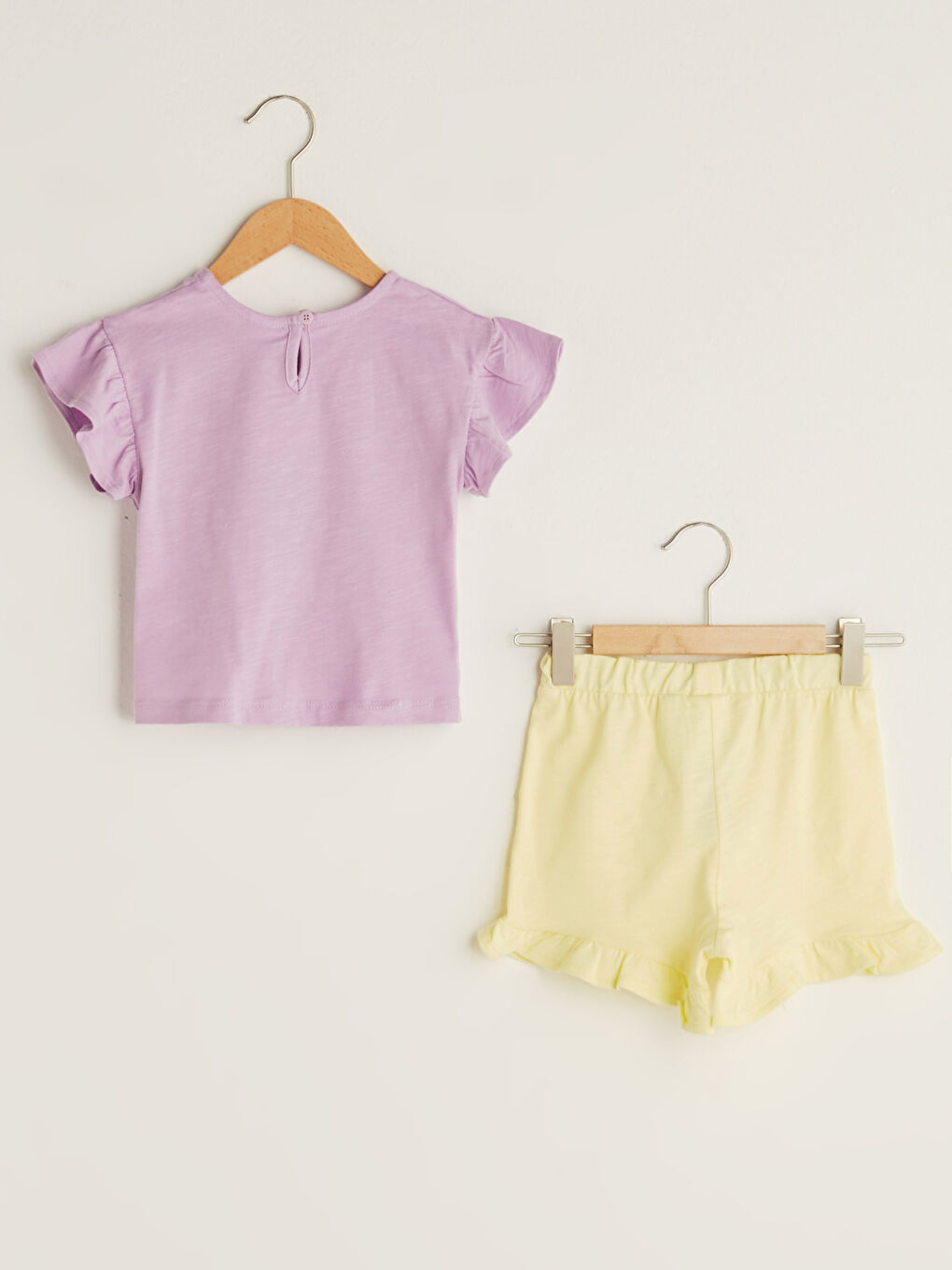 Crew Neck Short Sleeve Printed Baby Girls' T-Shirt and Shorts 2 Pack Set-1
