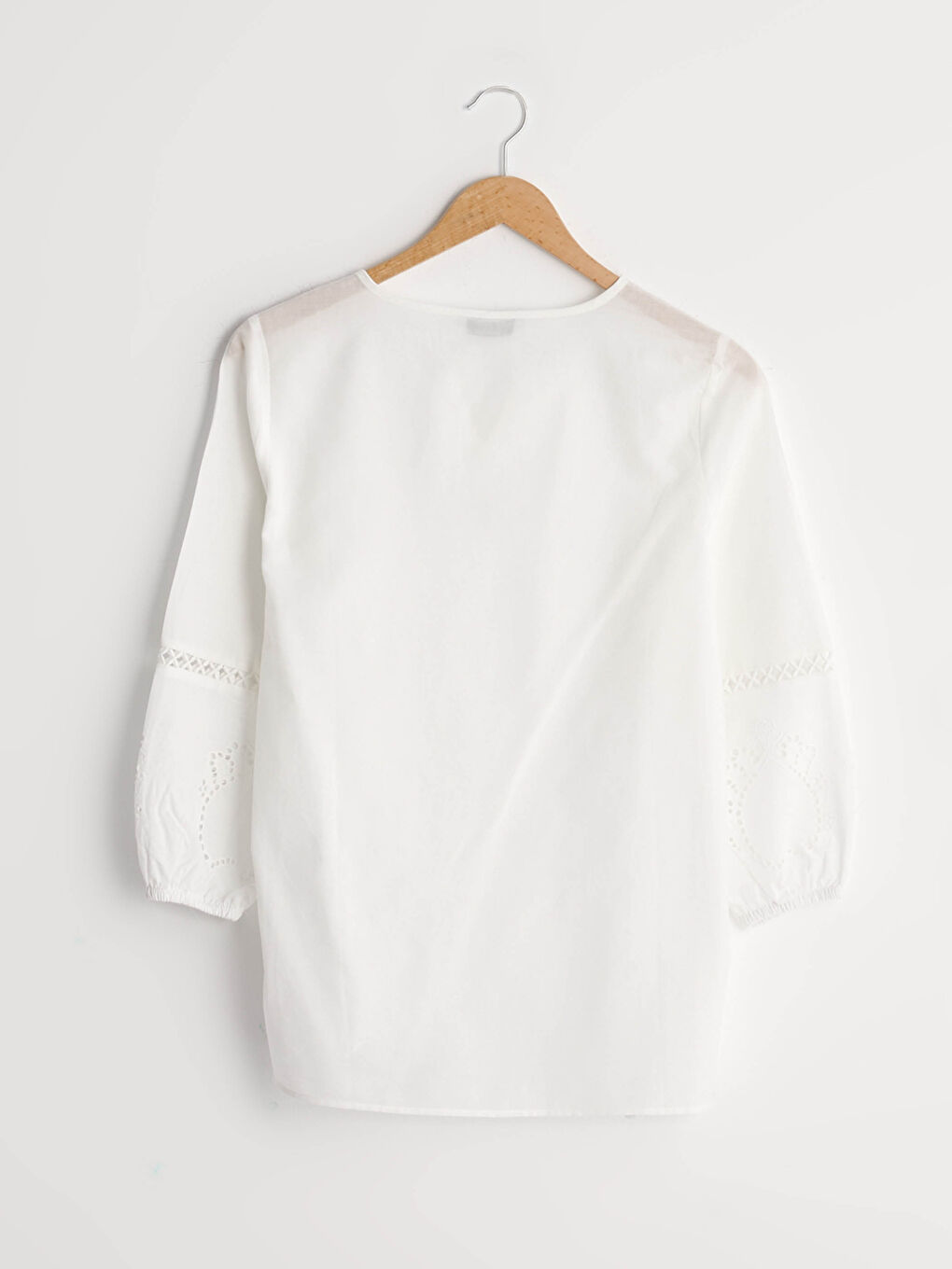 Tie Collar Embroidery Detailed Long Sleeve Cotton Women's Blouse-6