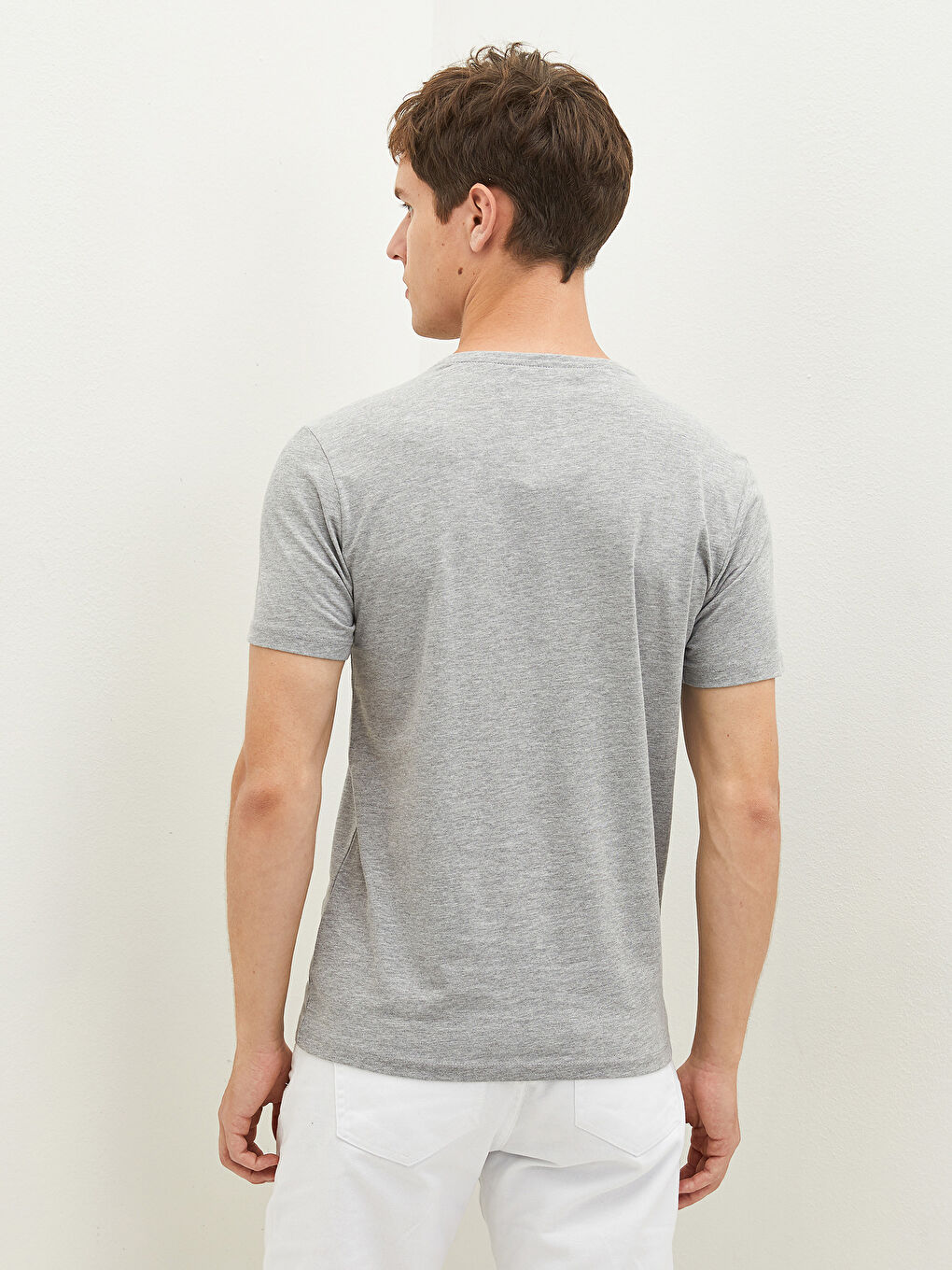 Gri Bisiklet Yaka Kısa Kollu Baskılı Penye Erkek Tişört-5