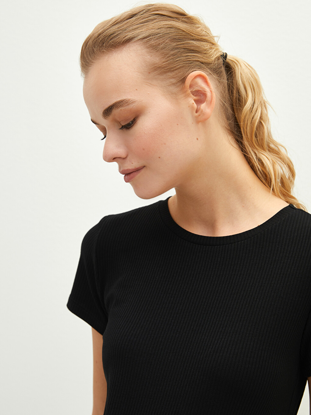 Crew Neck Straight Waist Gathered Detailed Short Sleeve Camisole Fabric Maternity Blouse-3