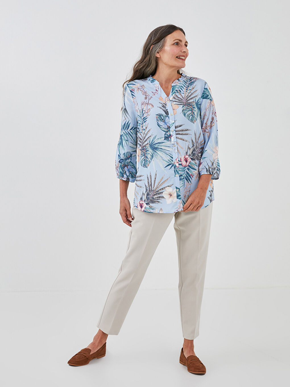 LCW Grace Frilly Frilly Collar Floral Printed Viscose Women's Shirt -S1HQ45Z8-LQQ