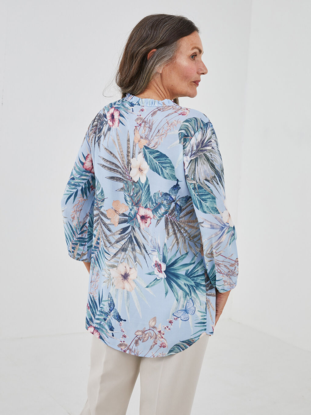 LCW Grace Frilly Frilly Collar Floral Printed Viscose Women's Shirt -S1HQ45Z8-LQQ