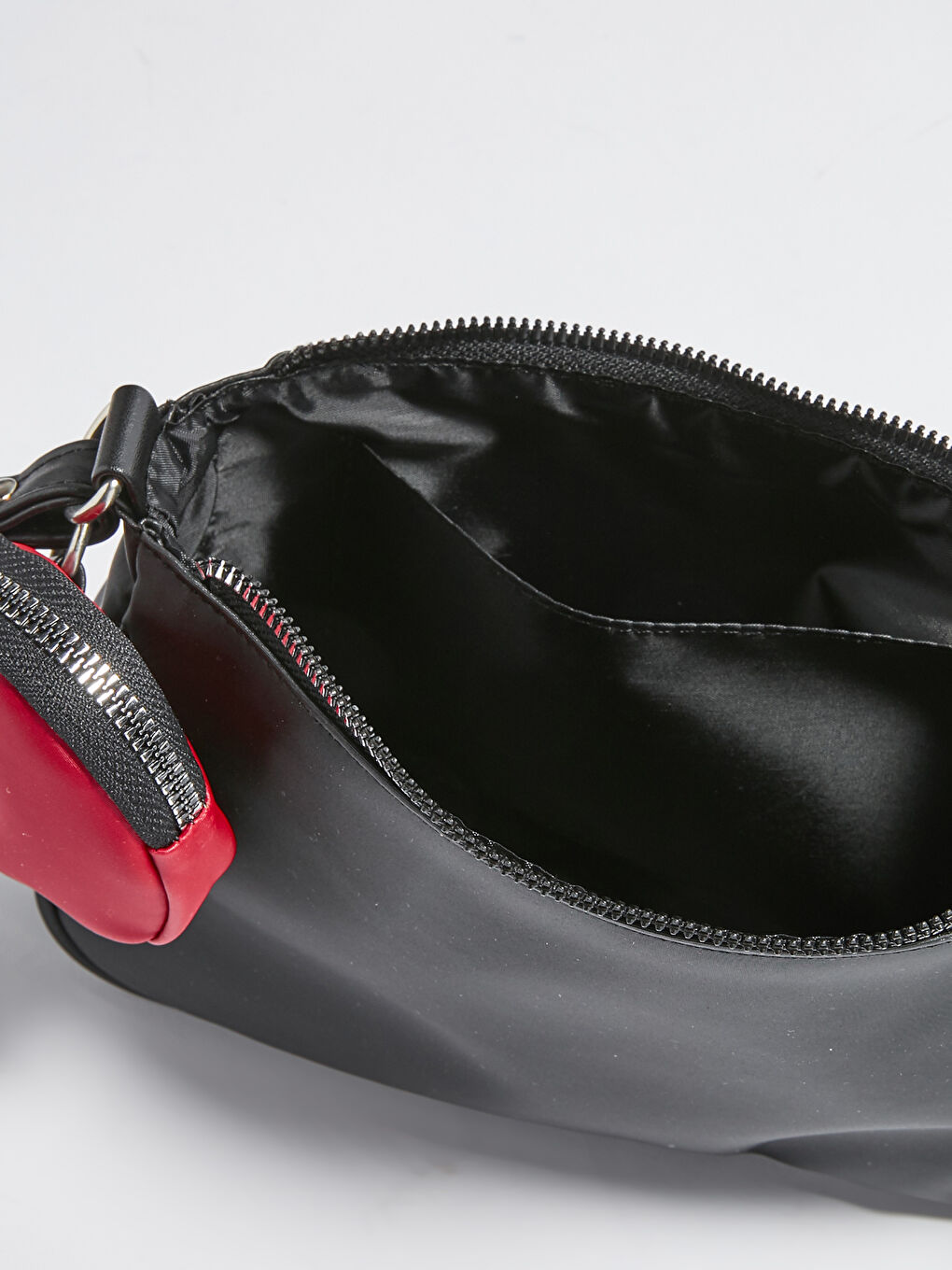 Siyah Deri Görünümlü Ek Küçük Çantalı Kadın Omuz Çantası-7