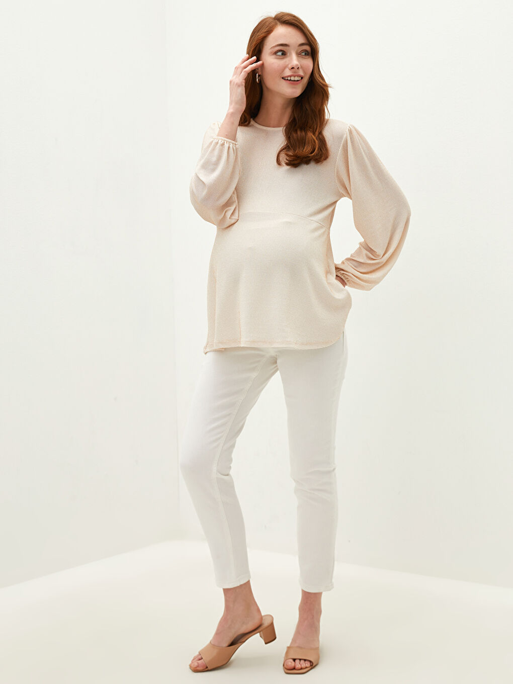 بلوزة حمل بأكمام طويلة مستقيمة برقبة دائرية-2