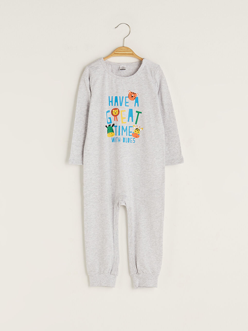 Beyaz Bisiklet Yaka Uzun Kol Baskılı Erkek Bebek Tulum