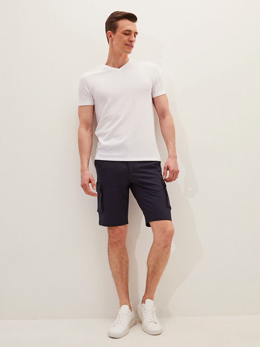 Lacivert Slim Fit Beli Bağlama Detaylı Erkek Şort-2