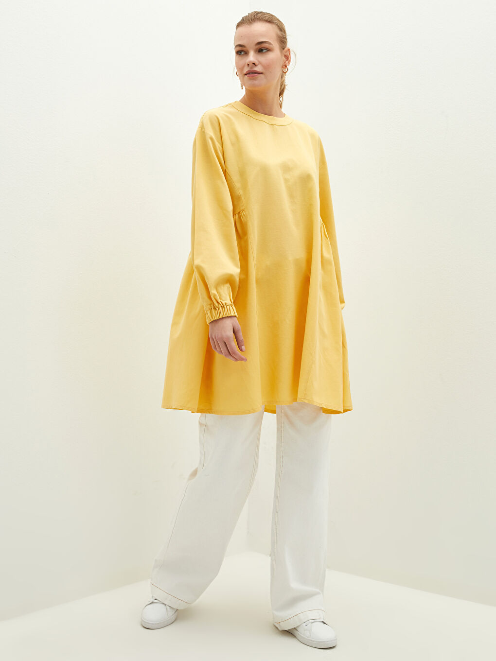 تونيك نسائي بأكمام طويلة ورقبة دائرية سادة-2