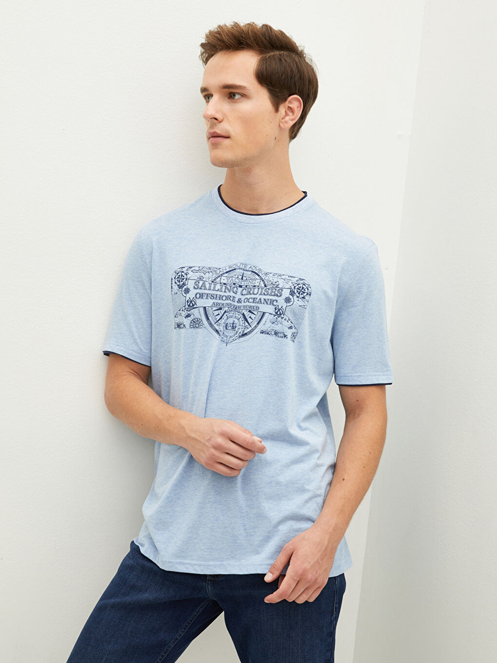 تي شيرت رجال كم قصير كول مدور مطبوع قطن ممشط-2