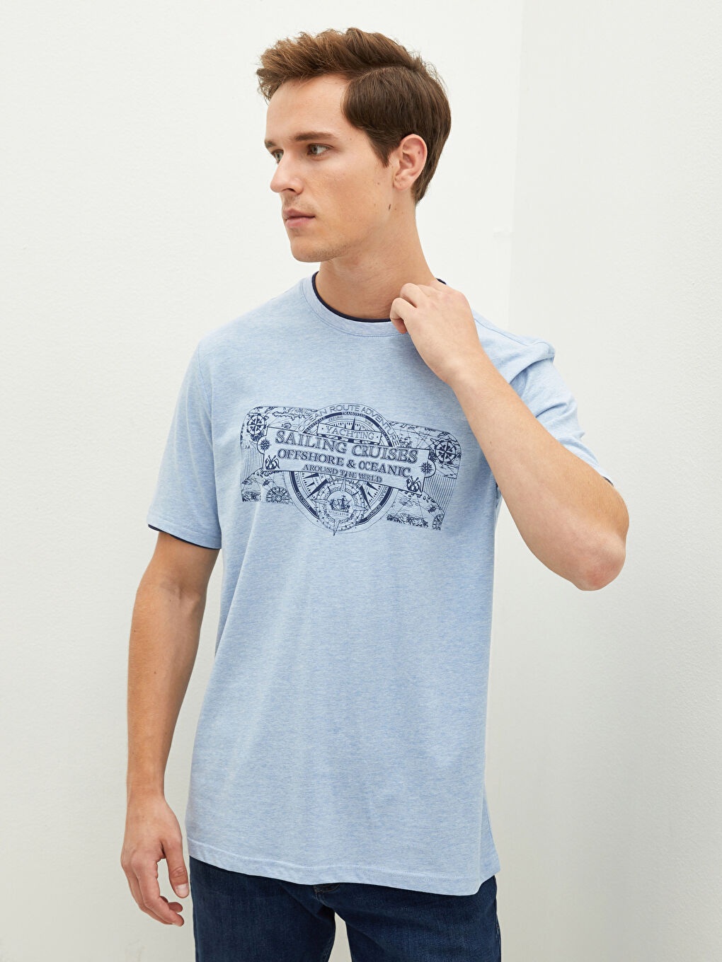 تي شيرت رجال كم قصير كول مدور مطبوع قطن ممشط-3