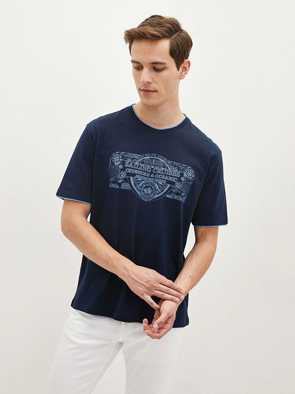 Crew Neck Short Sleeve Printed Combed Cotton Men's T-shirt