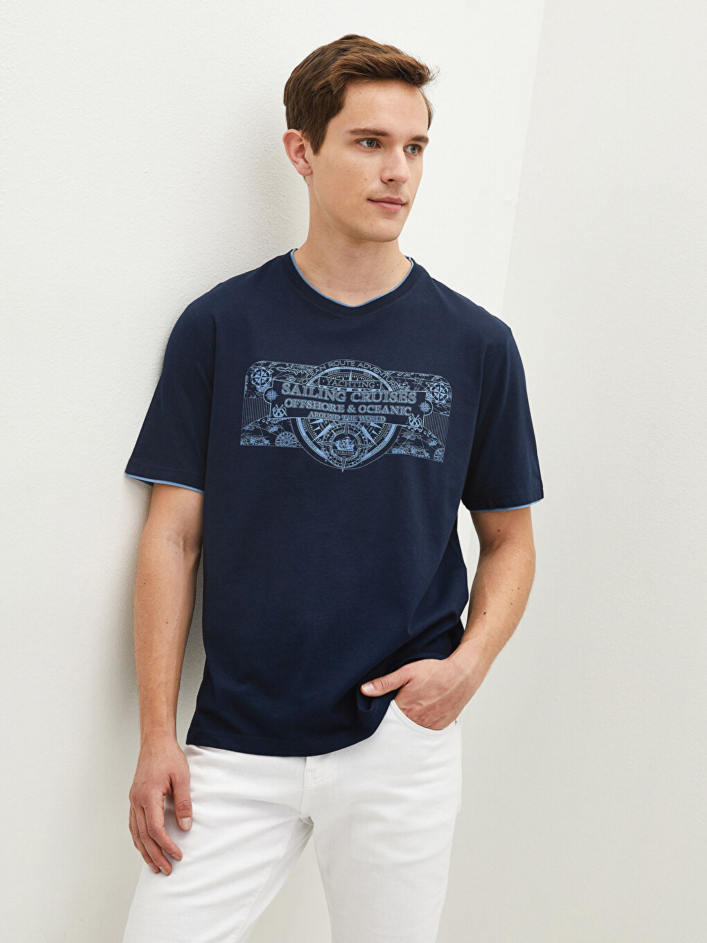 Crew Neck Short Sleeve Printed Combed Cotton Men's T-shirt-1