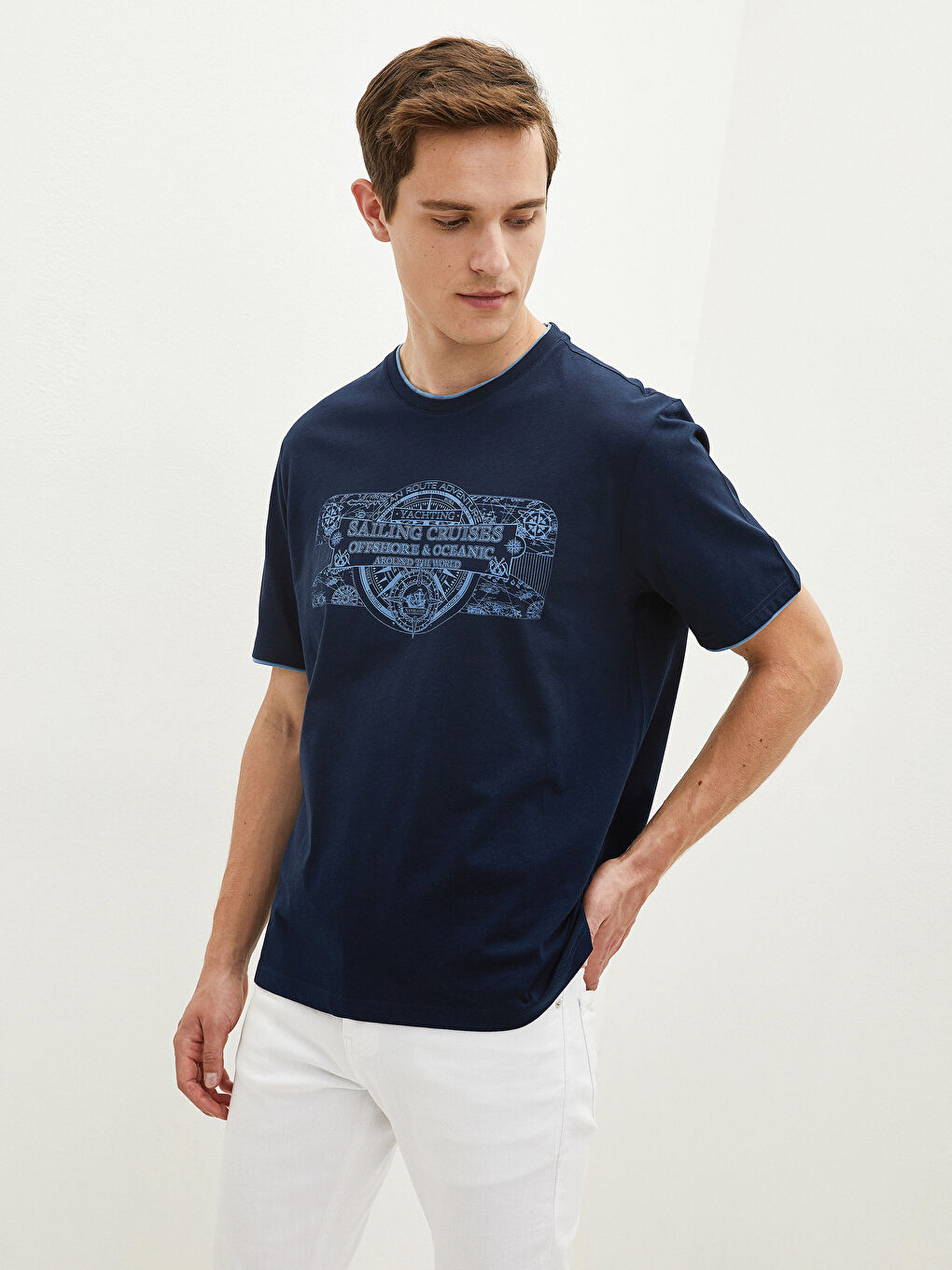 Crew Neck Short Sleeve Printed Combed Cotton Men's T-shirt-2