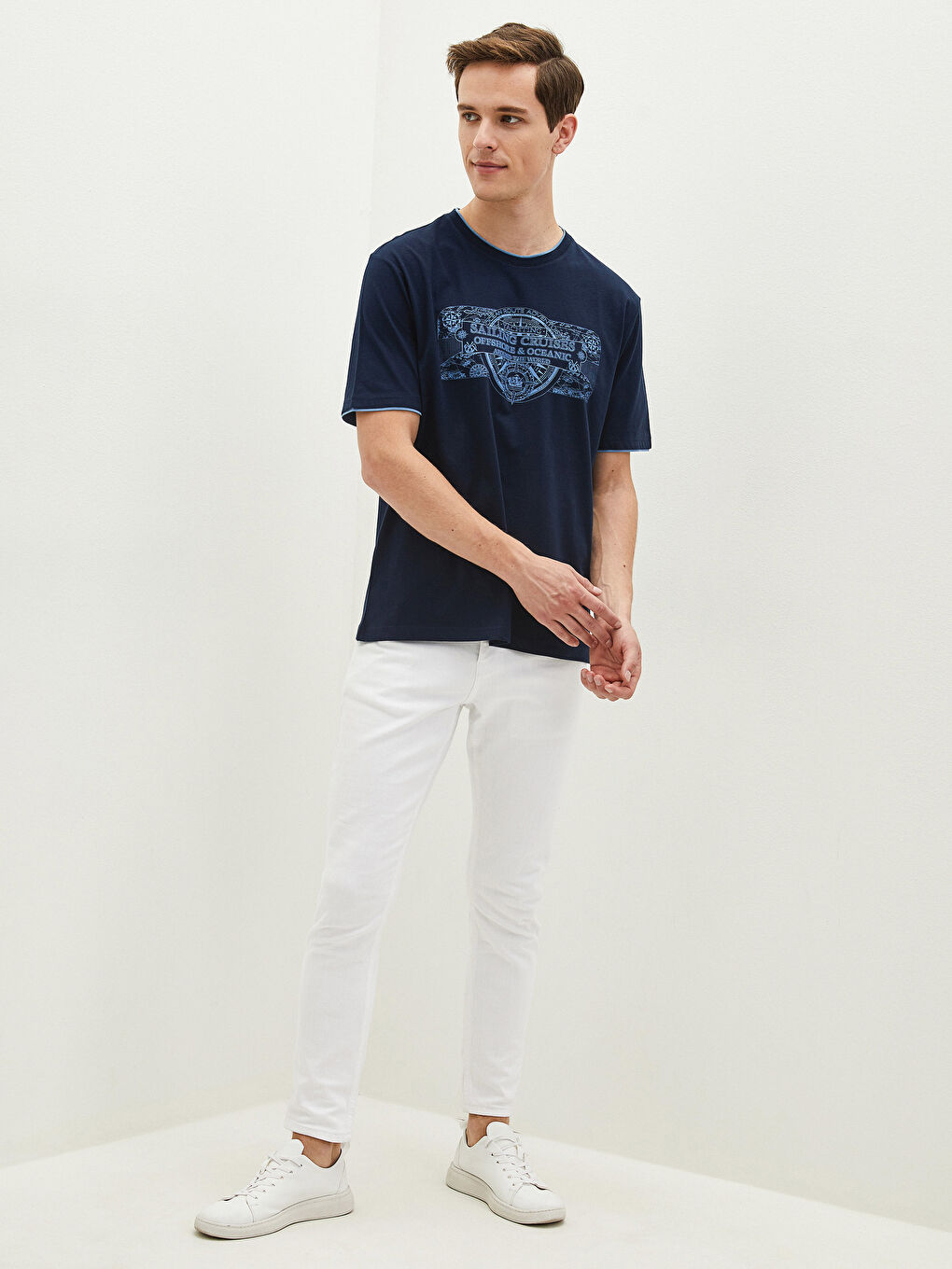 Crew Neck Short Sleeve Printed Combed Cotton Men's T-shirt-3