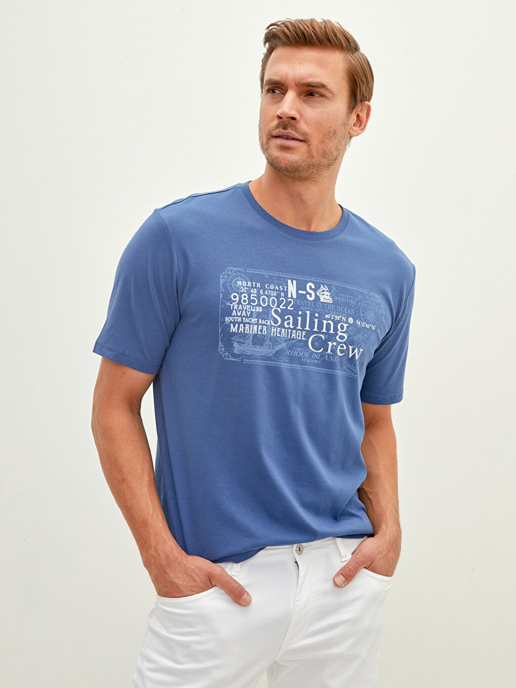 İndigo Bisiklet Yaka Kısa Kollu Baskılı Penye Erkek Tişört-2
