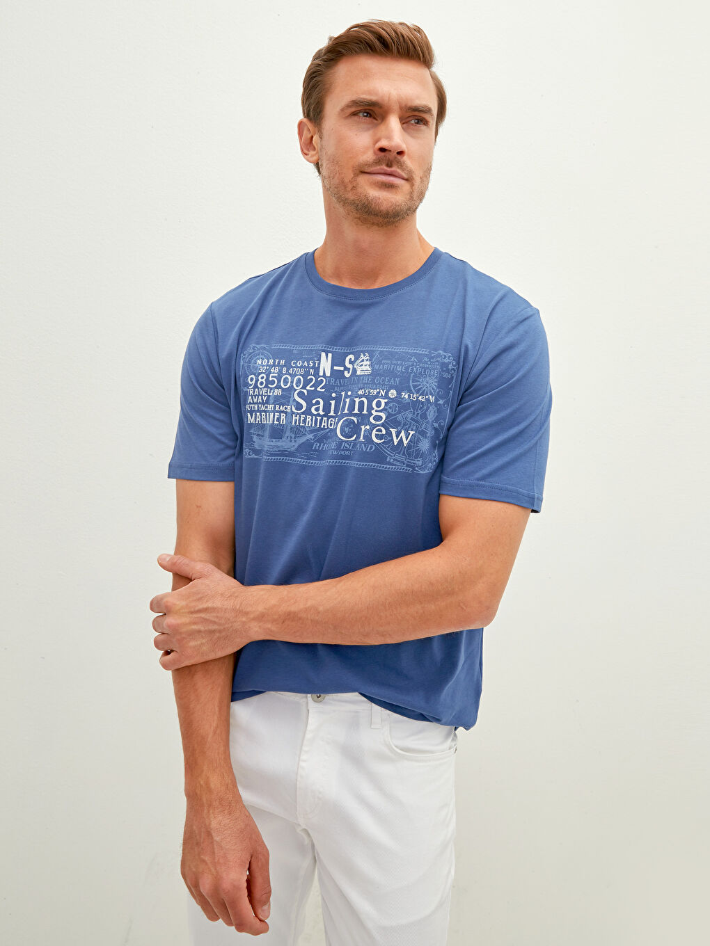 İndigo Bisiklet Yaka Kısa Kollu Baskılı Penye Erkek Tişört-1