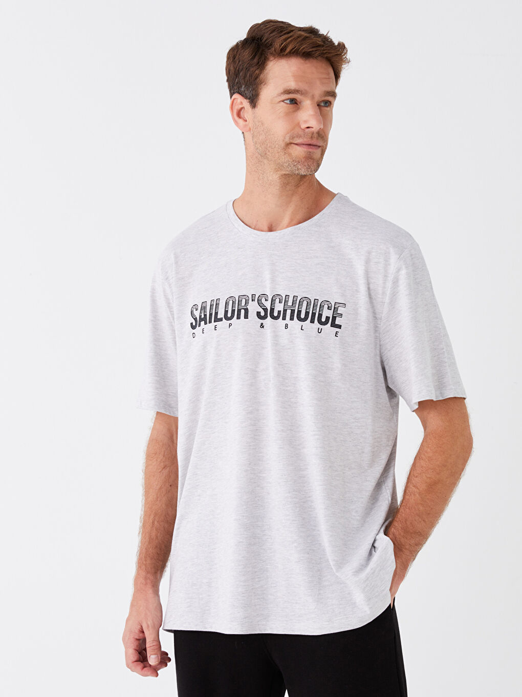 Tricou pentru Bărbați cu Guler Rotund, Mânecă Scurtă, Imprimat, din Bumbac Pieptănat