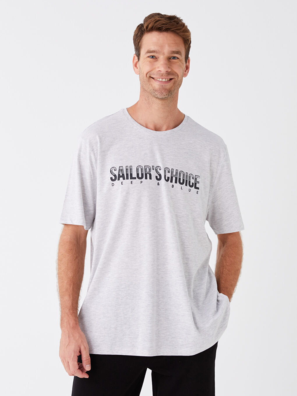 Tricou pentru Bărbați cu Guler Rotund, Mânecă Scurtă, Imprimat, din Bumbac Pieptănat-1