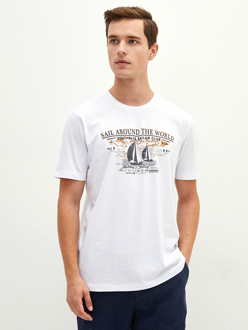 Crew Neck Short Sleeve Printed Combed Cotton Men's T-shirt-3