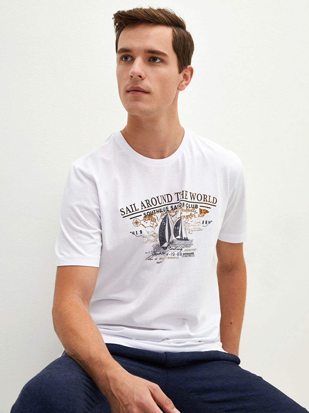 Crew Neck Short Sleeve Printed Combed Cotton Men's T-shirt