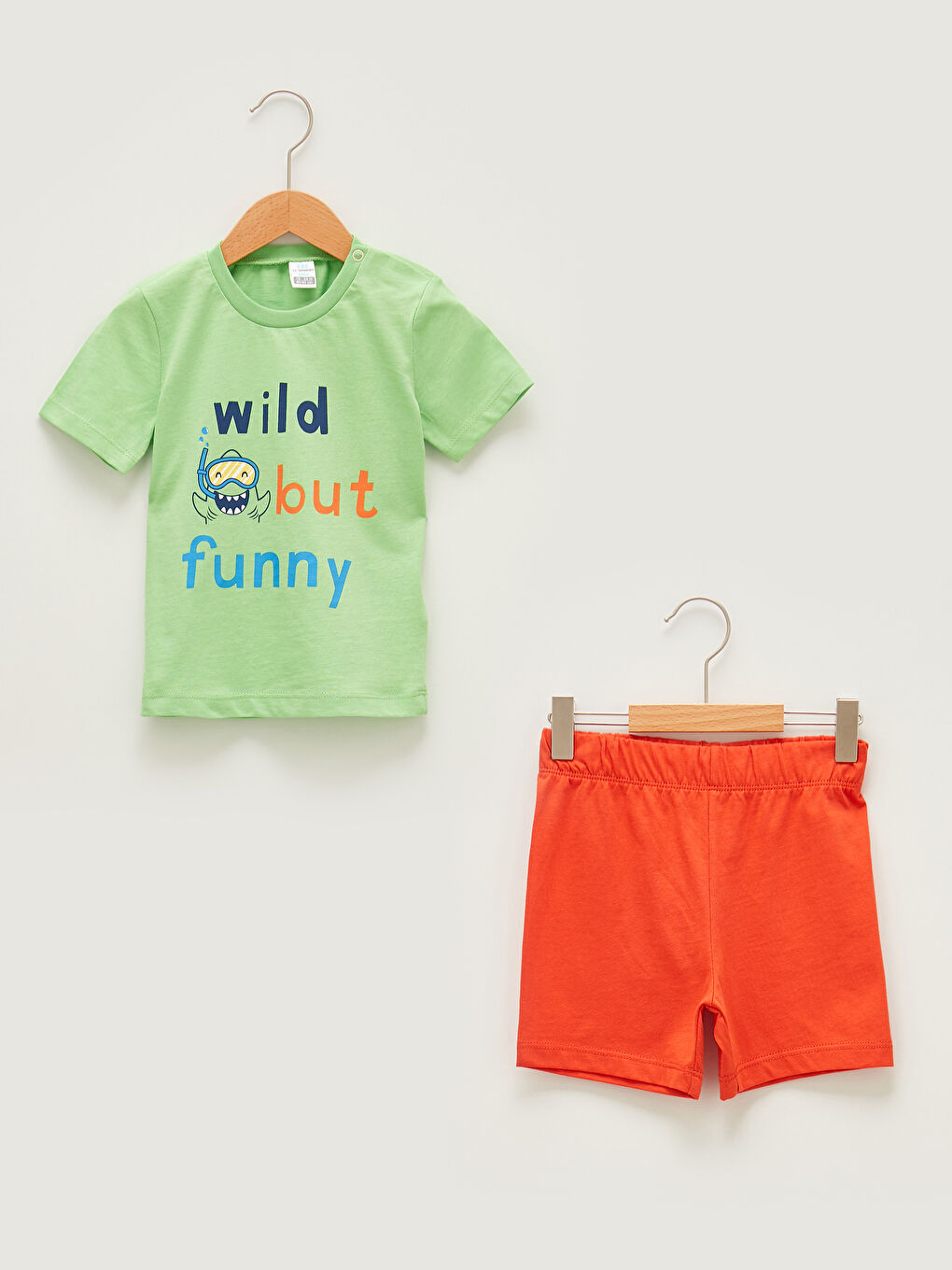 Yeşil Bisiklet Yaka Kısa Kol Baskılı Pamuklu Erkek Bebek Pijama Takımı