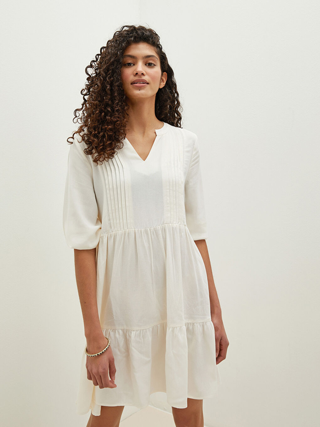 Notch Neck Linen Blend Women's Dress