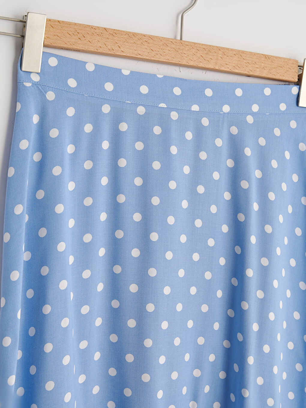 Mavi Beli Lastikli Puantiye Desenli Viskon Kadın Etek-12