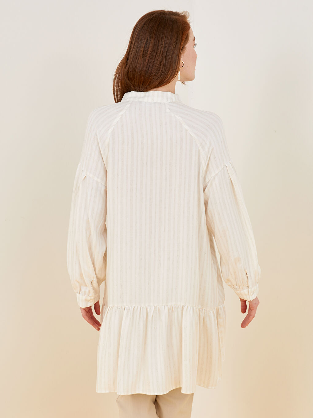 Grandad Collar Striped Long Sleeve Women's Tunic-4