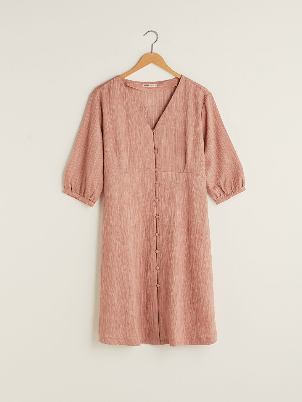 LCW Grace V Neck Striped Front Button A-Cut Women Dress -S1HV03Z8-J3Y