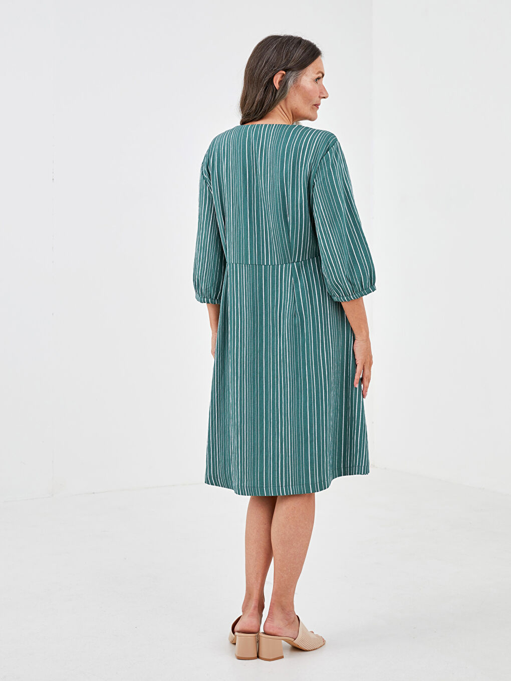 V Neck Striped A-Cut Women Dress-3