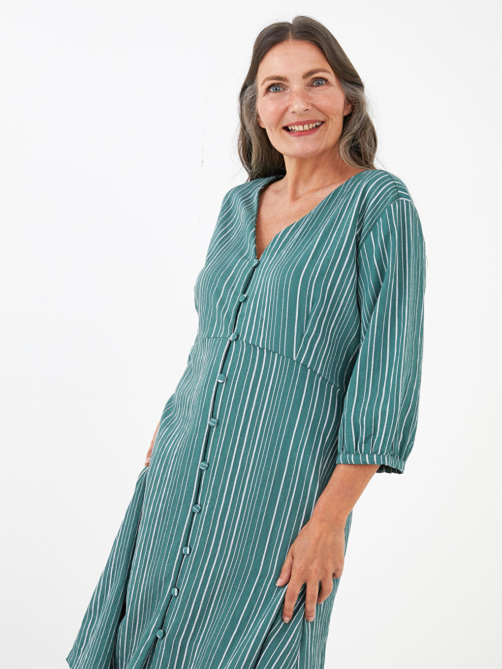 V Neck Striped A-Cut Women Dress-4