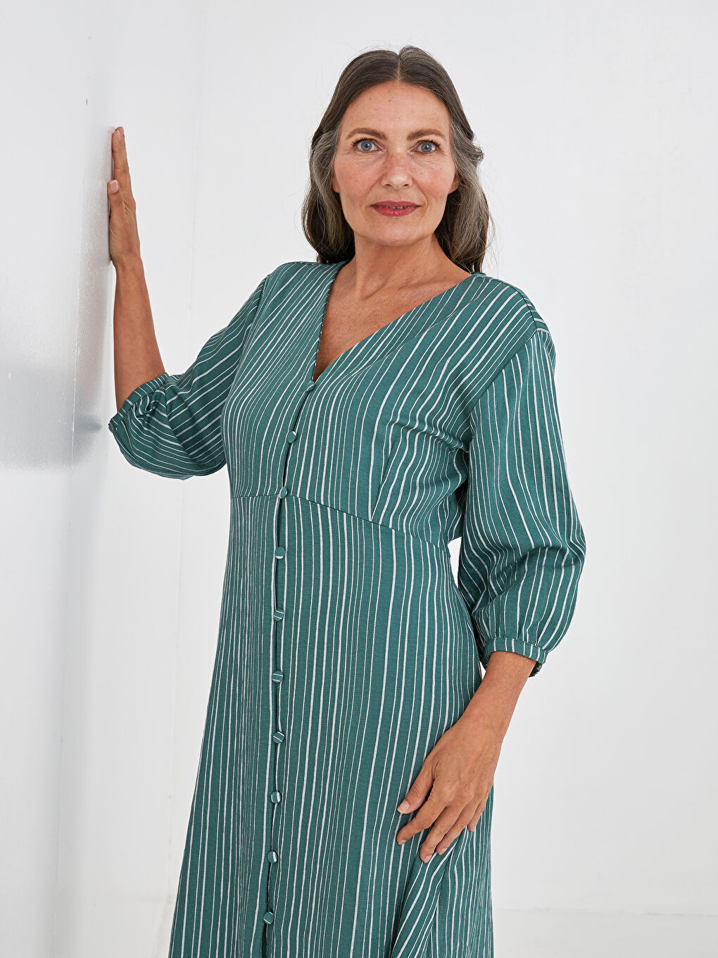 V Neck Striped A-Cut Women Dress