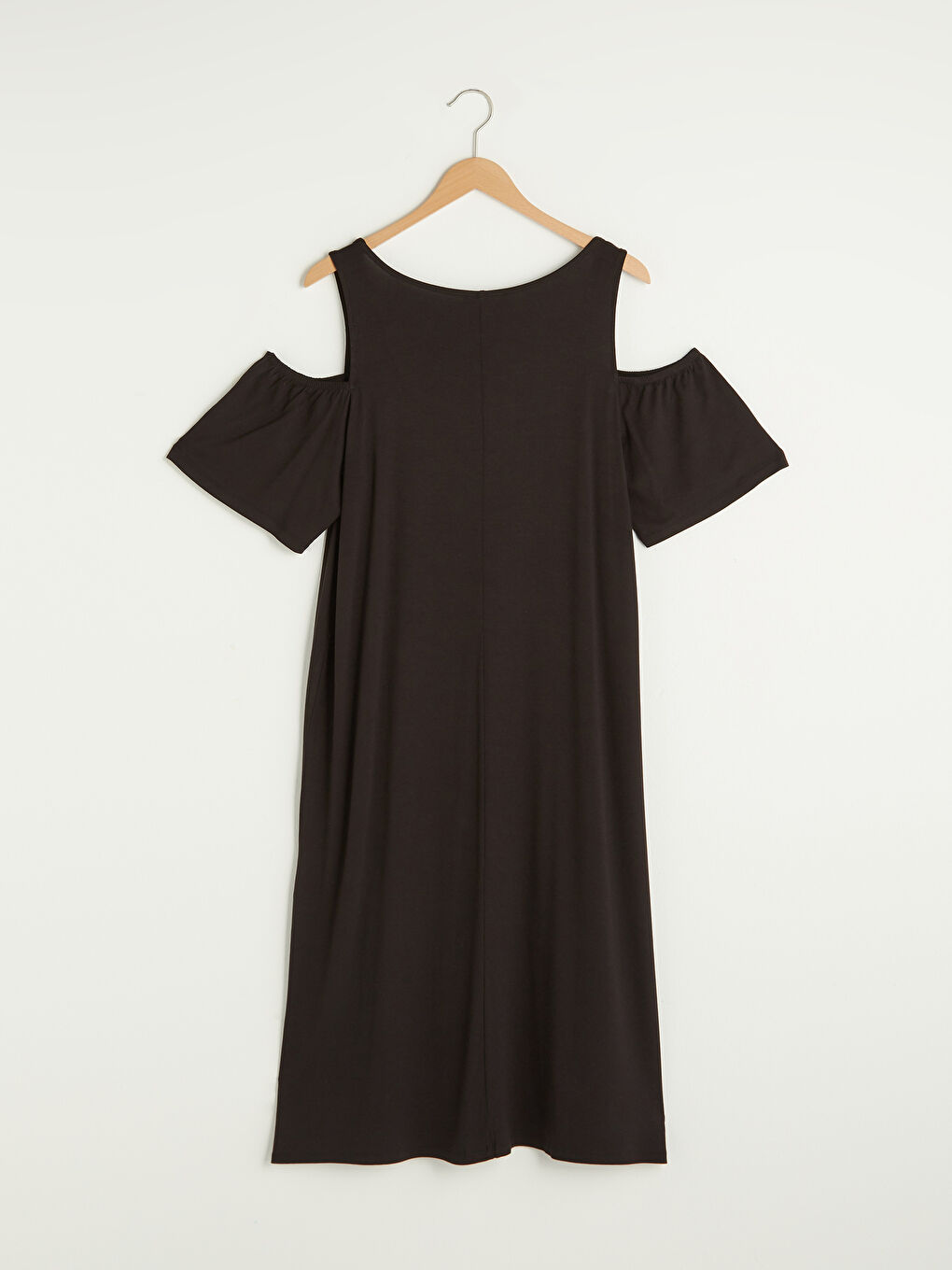 Siyah U Yaka Düz Kısa Kollu Viskon Kadın Elbise-6