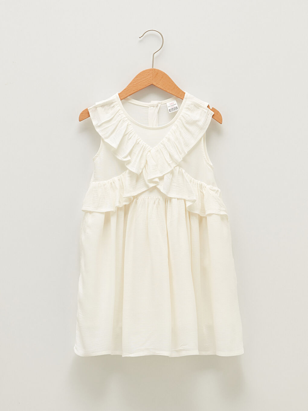 Ekru Bisiklet Yaka Fırfır Detaylı Pamuklu Kız Bebek Elbise