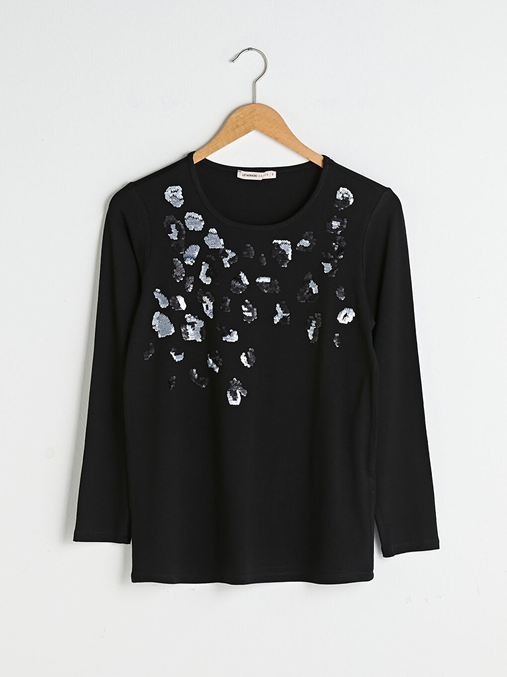 بلوزة نسائية كم طويل ياقة دائرية مطرزة بالترتر من الفيسكوز-5