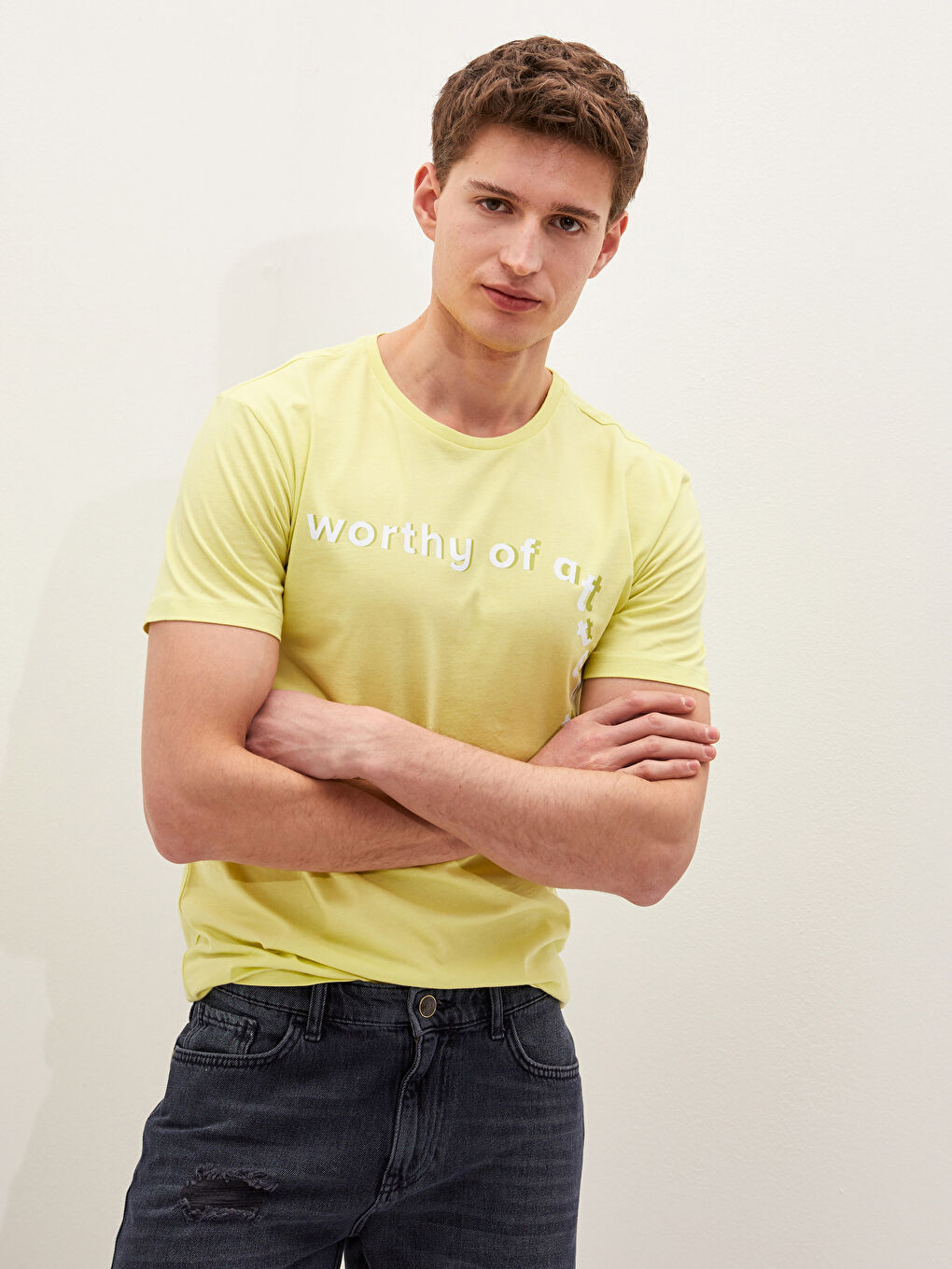 Yeşil Bisiklet Yaka Kısa Kollu Baskılı Penye Erkek Tişört