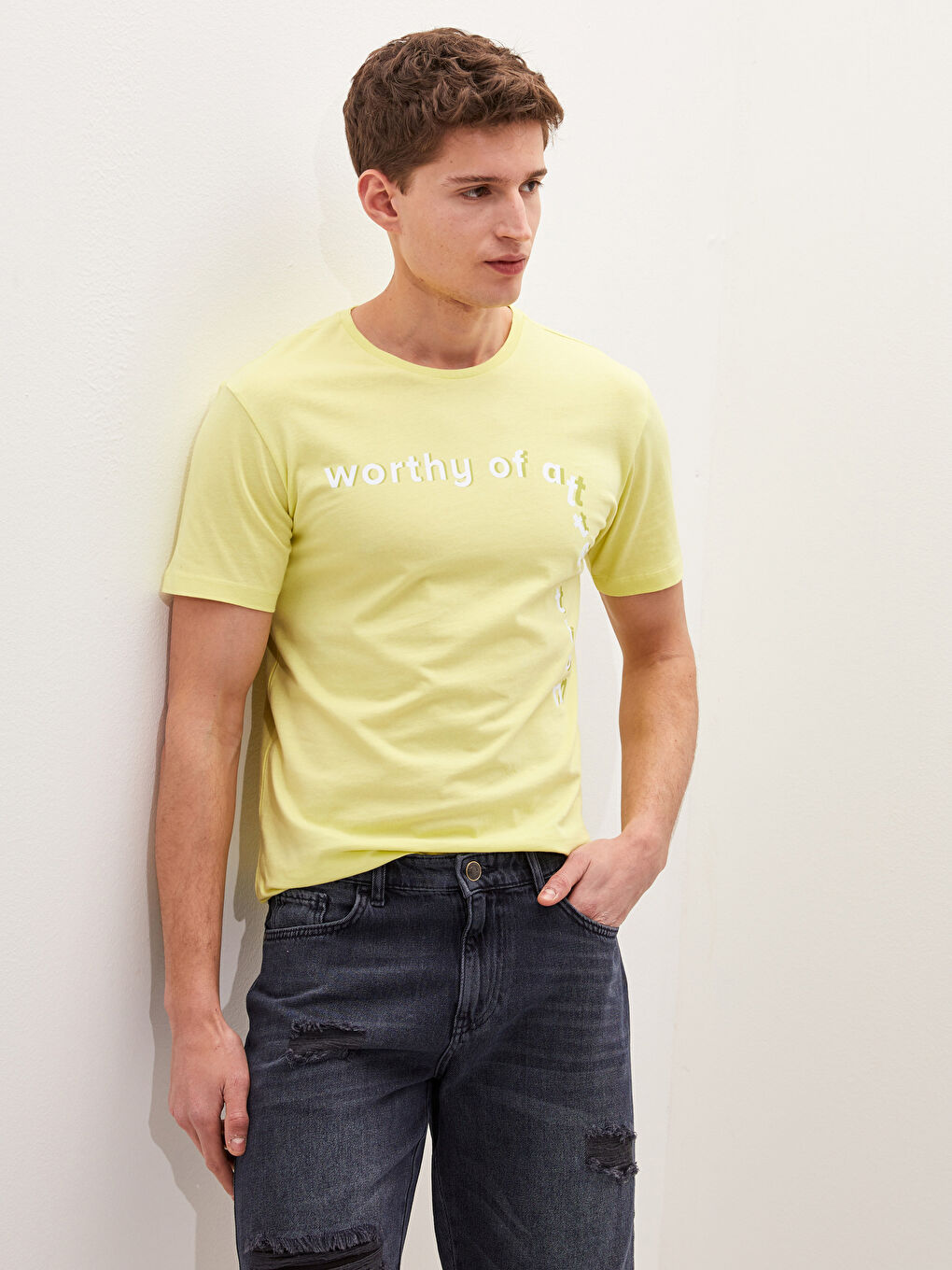 Yeşil Bisiklet Yaka Kısa Kollu Baskılı Penye Erkek Tişört-1