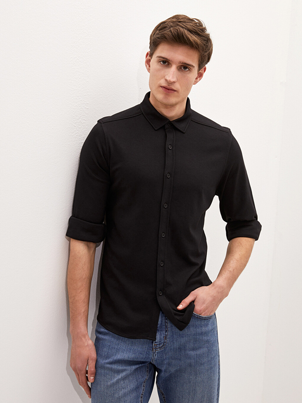 Slim Fit Long Sleeve Men's Shirt-1