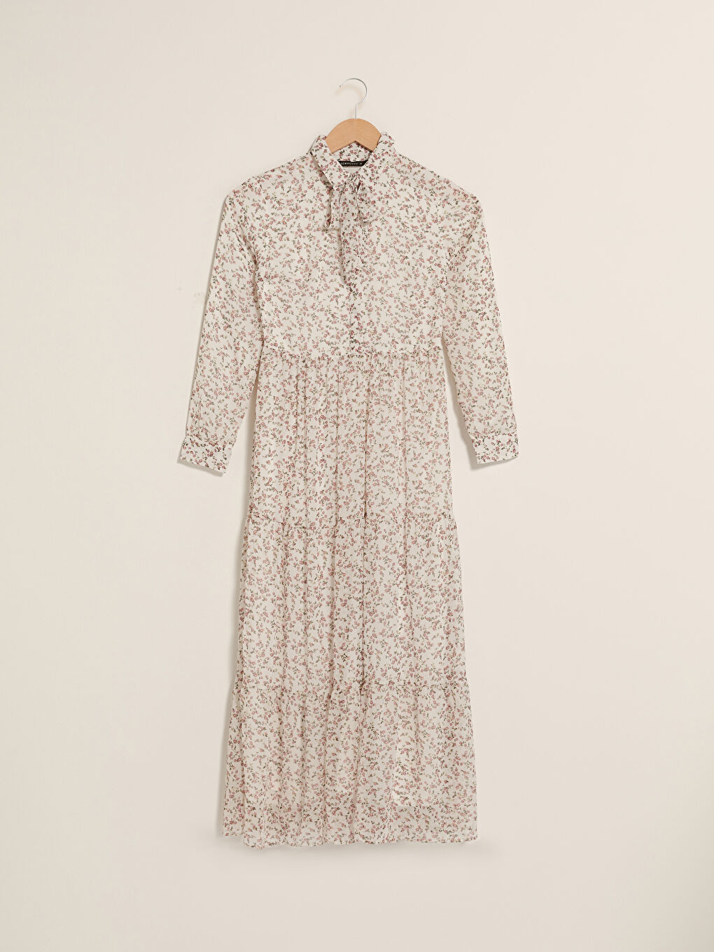 Shirt Collar Patterned Long Sleeve Women's Chiffon Dress-6