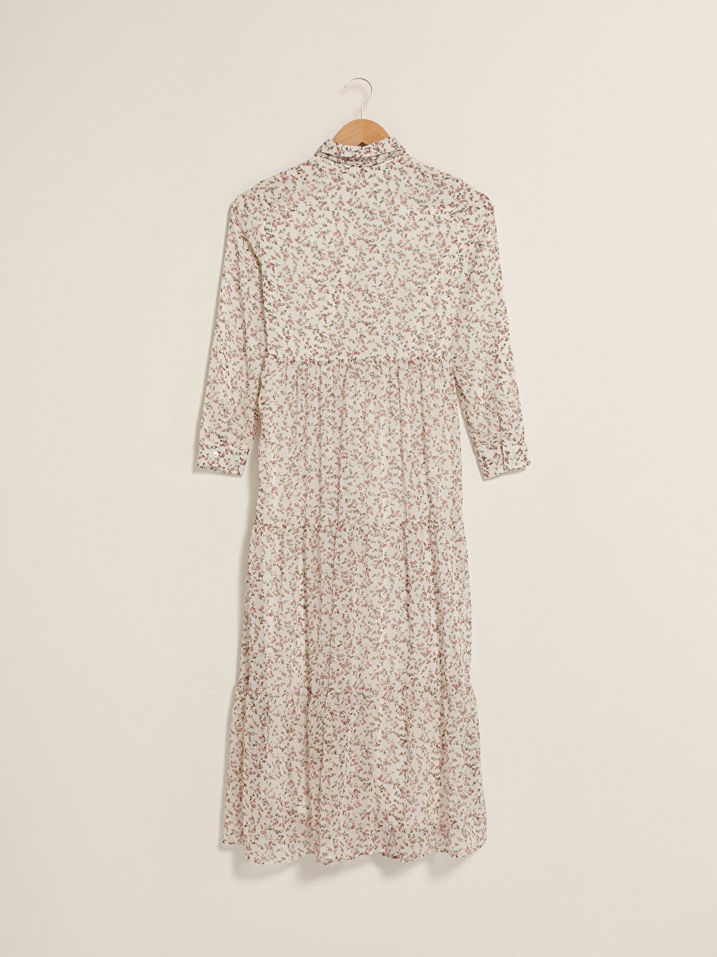 Shirt Collar Patterned Long Sleeve Women's Chiffon Dress-7