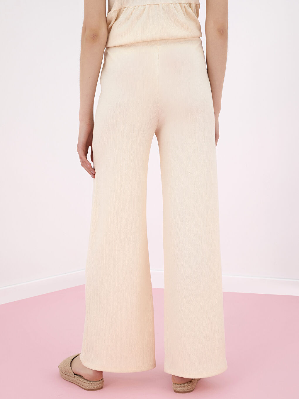 LCW Limited Elastic Waist Wide Leg Crinkle Fabric Women's Trousers -S1HY15Z8-RQ6