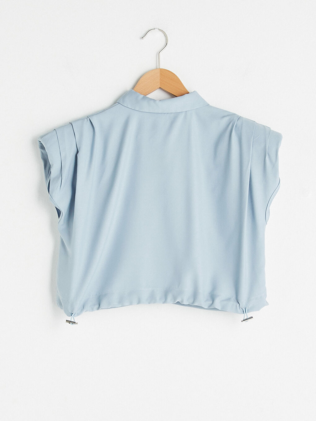 Women's Shirt Collar Straight Sleeveless Blouse with Gather Detail-6