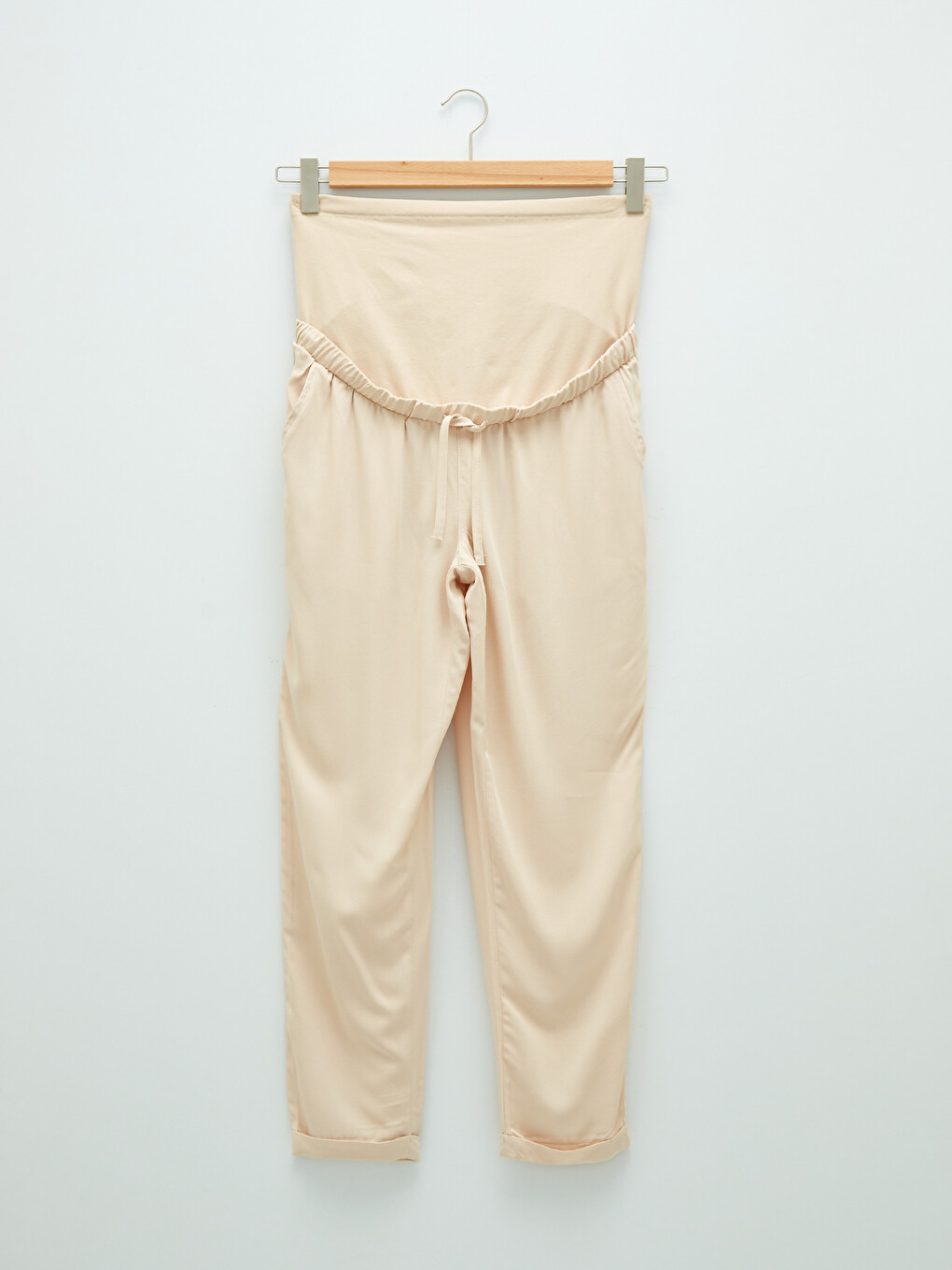 Elastic Waist Belly Paneled Pocket Detailed Viscose Maternity Trousers-5