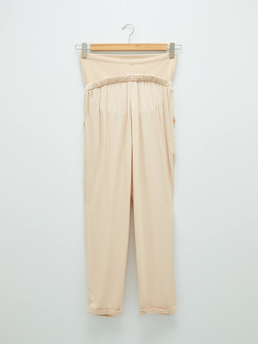 Elastic Waist Belly Paneled Pocket Detailed Viscose Maternity Trousers-6