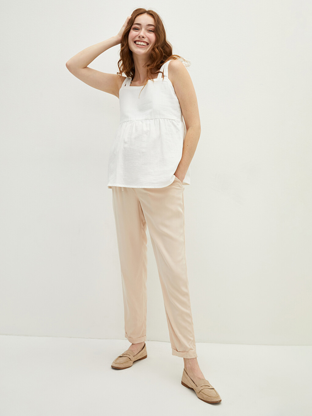 Elastic Waist Belly Paneled Pocket Detailed Viscose Maternity Trousers-2