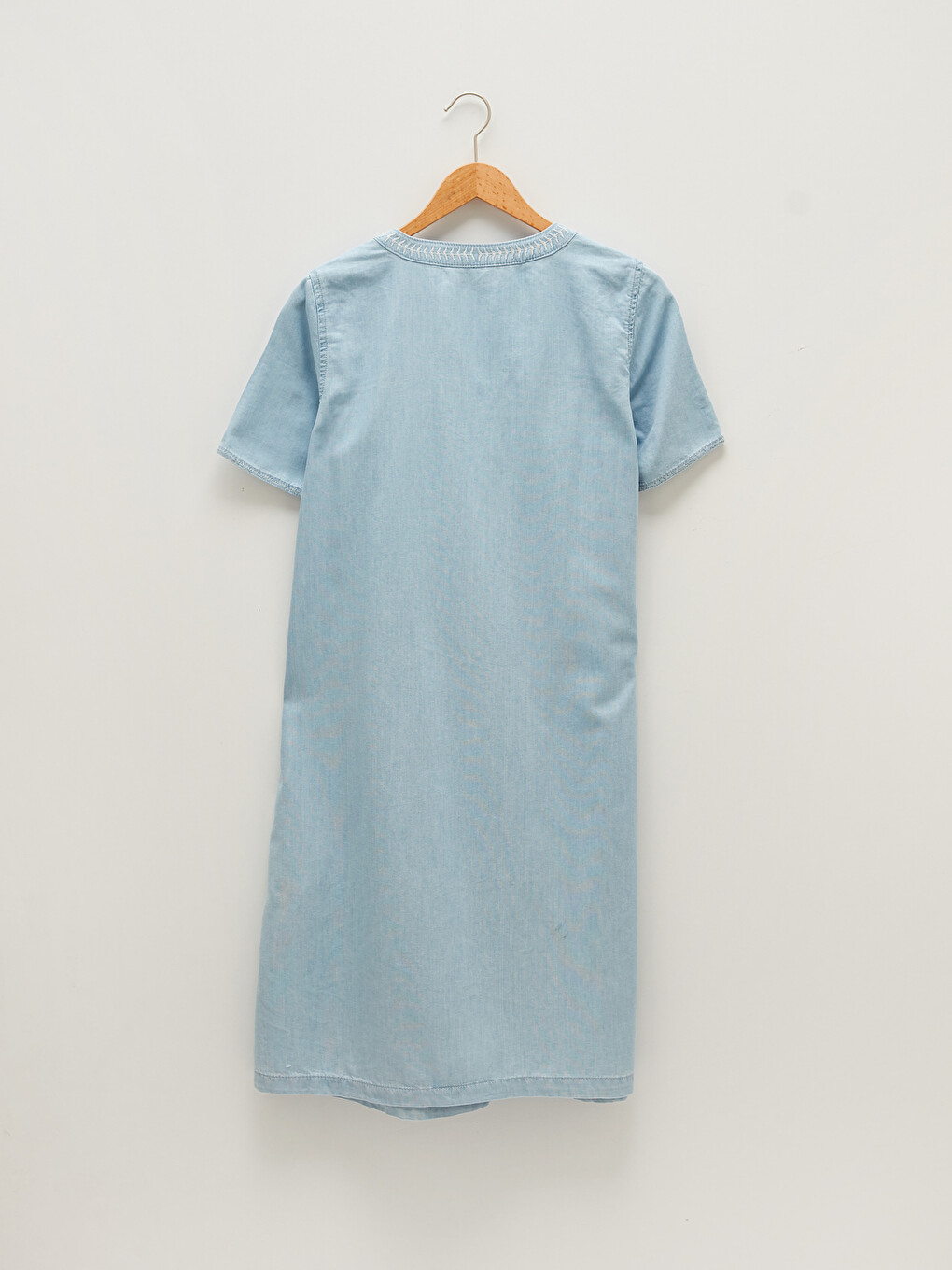 Henley Neckline Embroidered Short Sleeve Women's Jean Dress-6